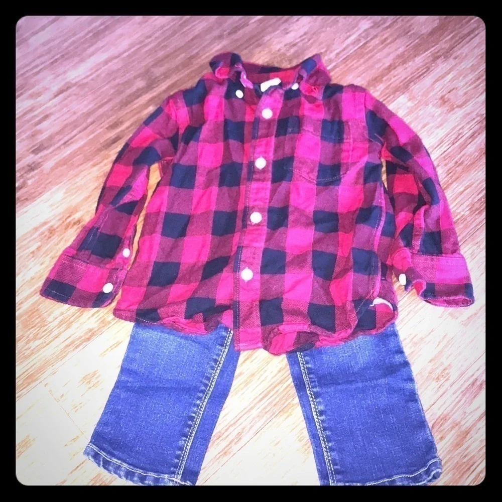 Gap Buffalo Check Flannel and Old Navy Jeans Set